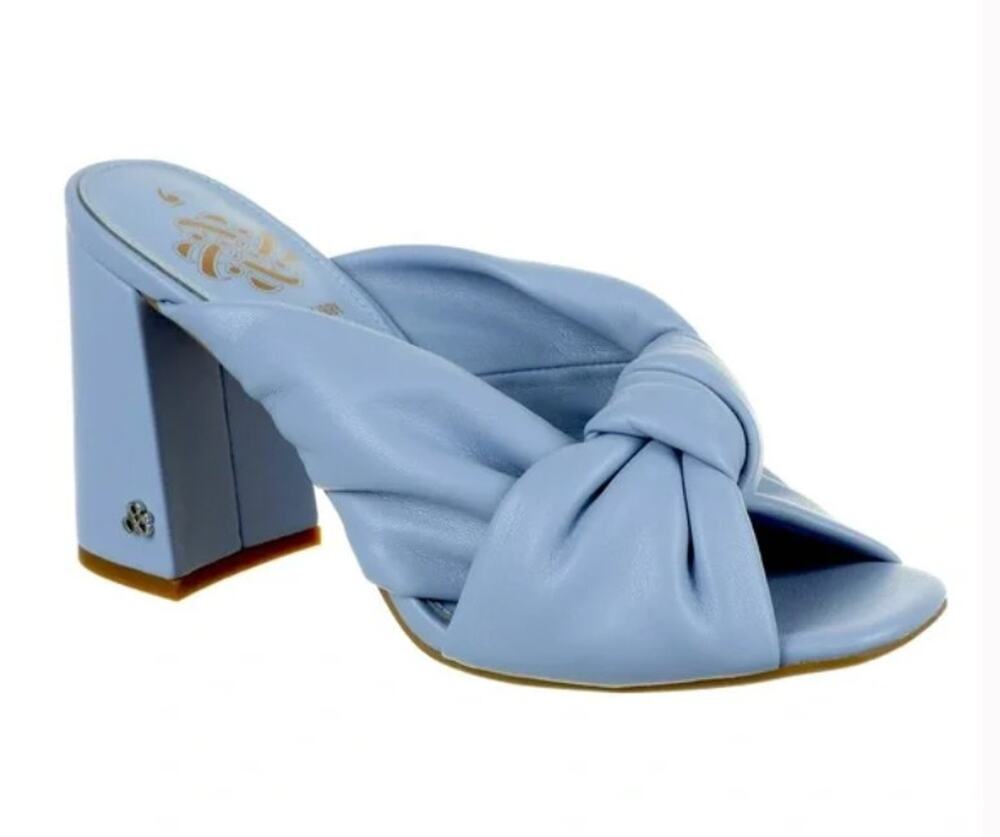Sam and Libby blue leather bow ties sandals heels sz 7